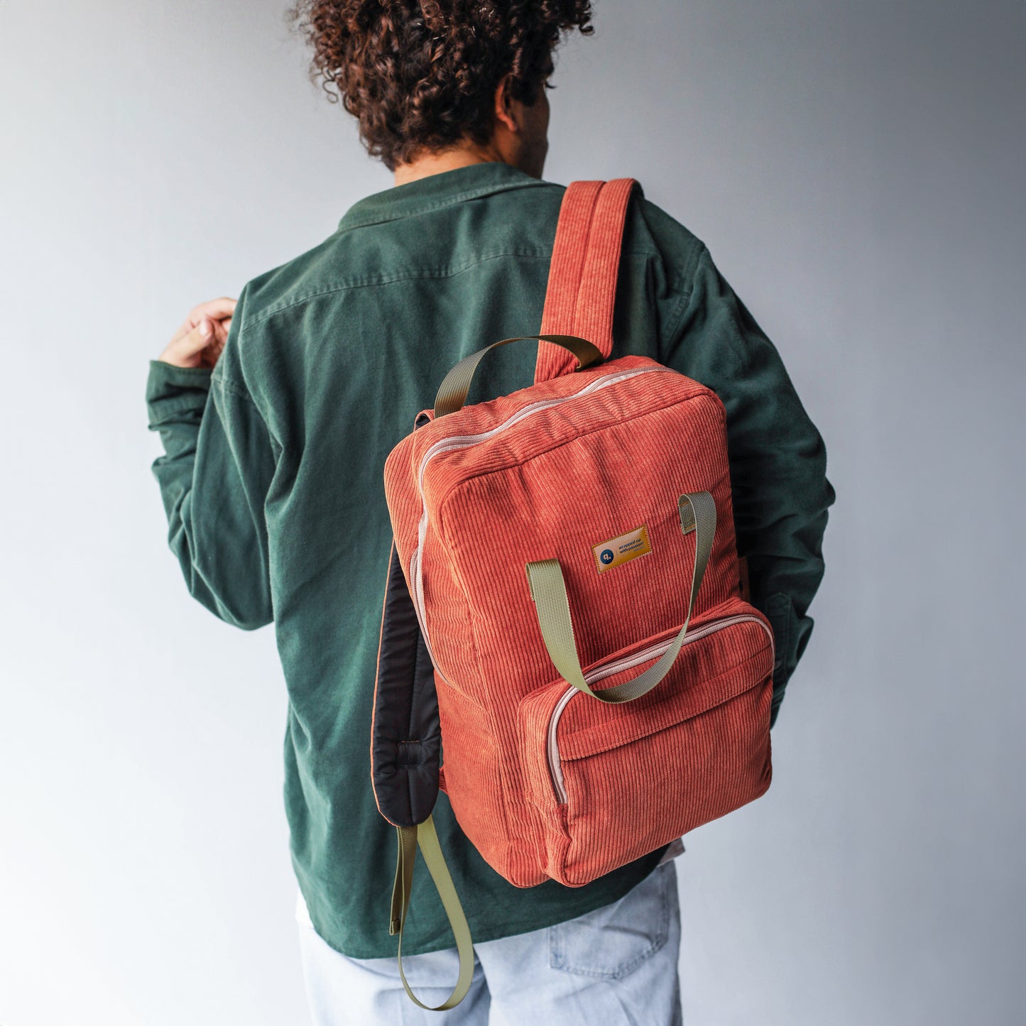 Rust-Orange Corduroy Backpack